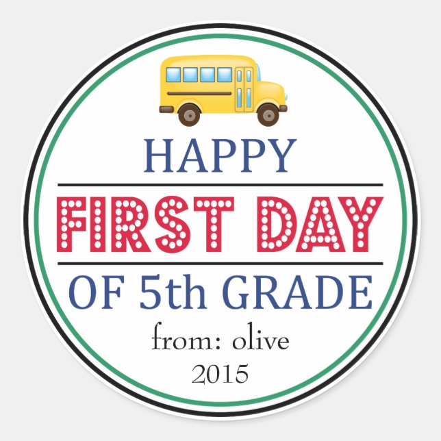 Happy First Day of 5th Grade School Bus Sticker (Vorderseite)