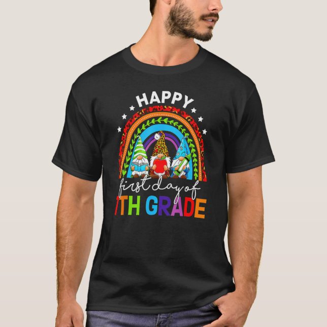 Happy First Day Of 7th Grade Gnomies Back To Schoo T-Shirt (Vorderseite)