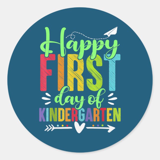 Happy First Day Of Kindergarten Funny Teacher Runder Aufkleber (Vorderseite)