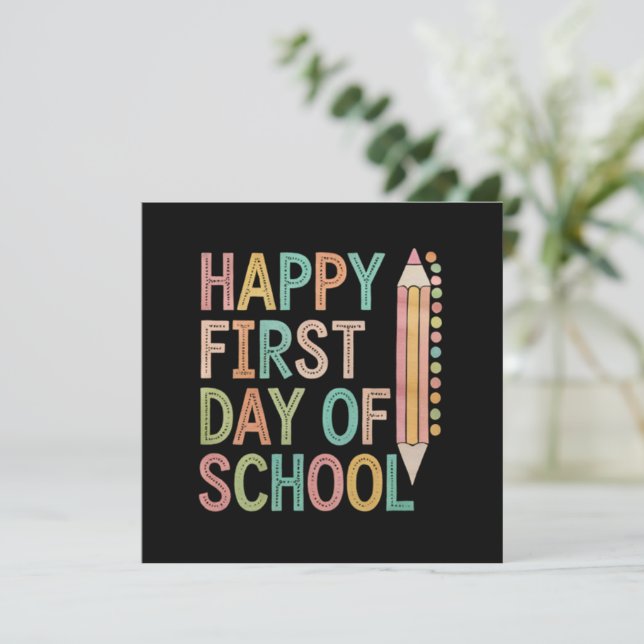 Happy First Day of School Back to School Einladung (Stehend Vorderseite)