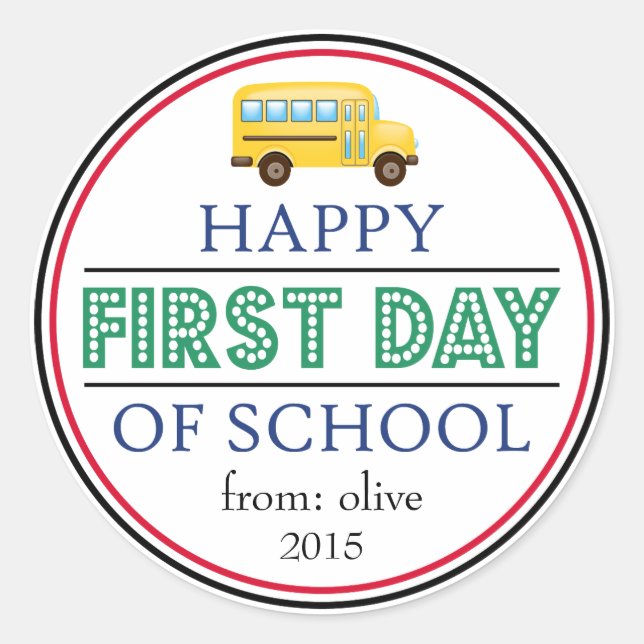 Happy First Day of School Bus Sticker (grün) (Vorderseite)