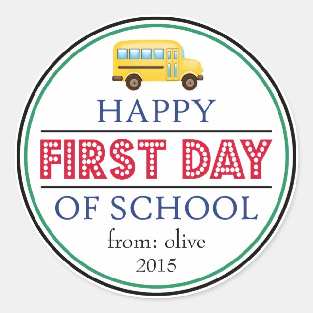 Happy First Day of School Bus Sticker (rot) (Vorderseite)