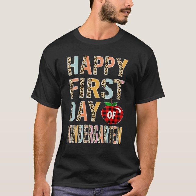 Happy First Day Of School Kindergarten Leopard Buf T-Shirt (Vorderseite)