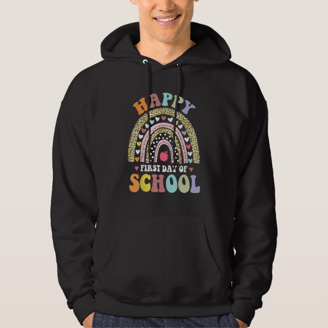 Happy First Day Of School Rainbow Leopard Teacher  Hoodie (Vorderseite)
