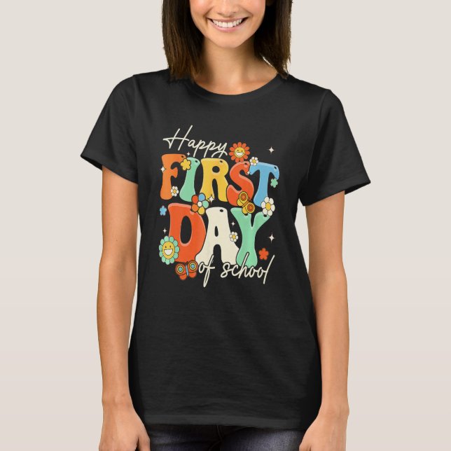 Happy First Day Of School Retro Groovy  Teacher St T-Shirt (Vorderseite)