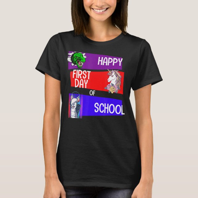 Happy First Day Of School Squad Grade Unicorn Dino T-Shirt (Vorderseite)