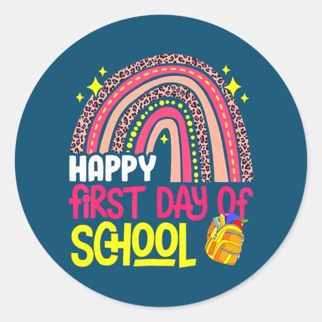 Happy First Day School 1st Day Teacher Kind Runder Aufkleber (Vorderseite)
