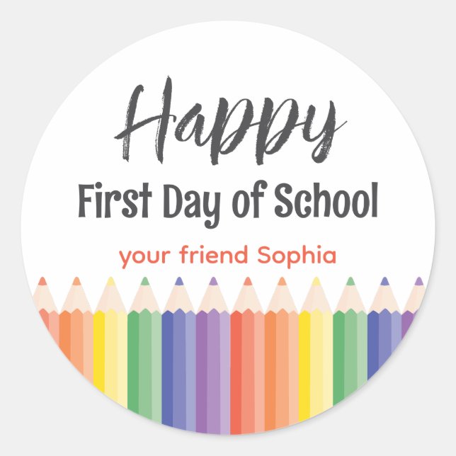 Happy First Day School Runder Aufkleber (Vorderseite)