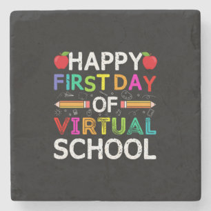 Happy First Day Virtual of School Steinuntersetzer