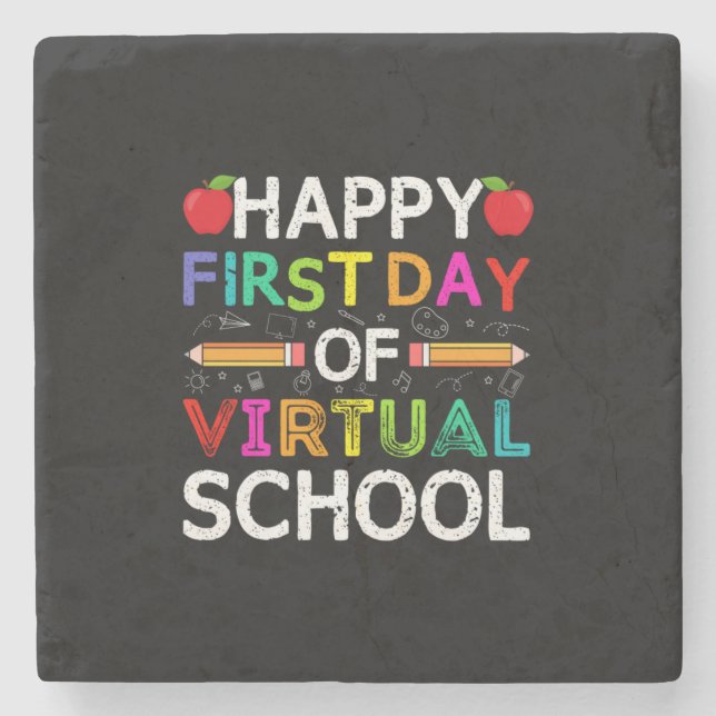 Happy First Day Virtual of School Steinuntersetzer (Vorderseite)
