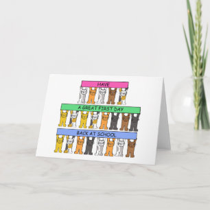 Happy First Day Zurück in der Schule Cartoon Katze Karte