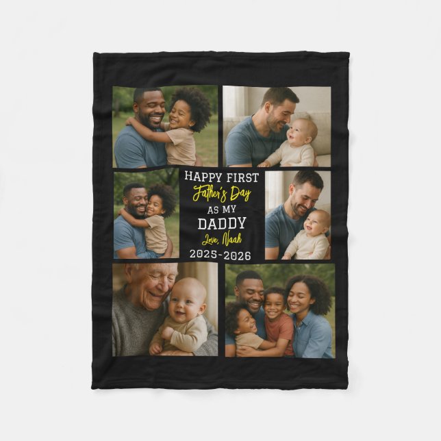 Happy First Father Day Photo Collage Fleecedecke (Vorderseite)
