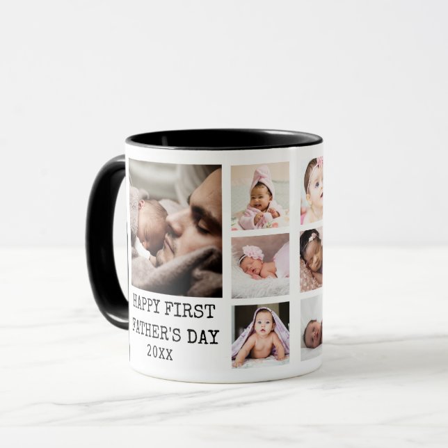 Happy First Fête des pères 8 Photo Collage Mug noi (Devant gauche)