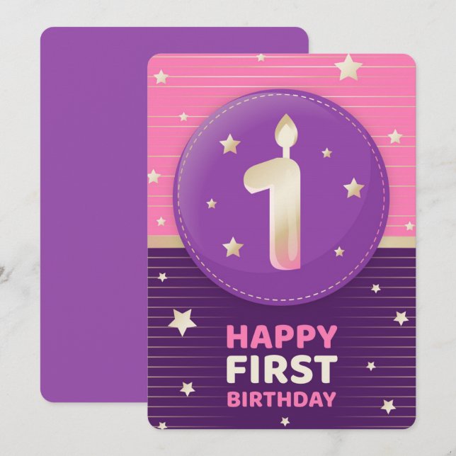 Happy First Geburtstag Feiertagskarte (Vorne/Hinten)