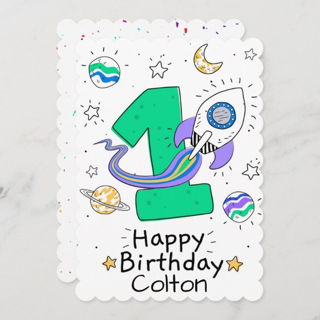 Happy First Geburtstag Feiertagskarte (Vorne/Hinten)