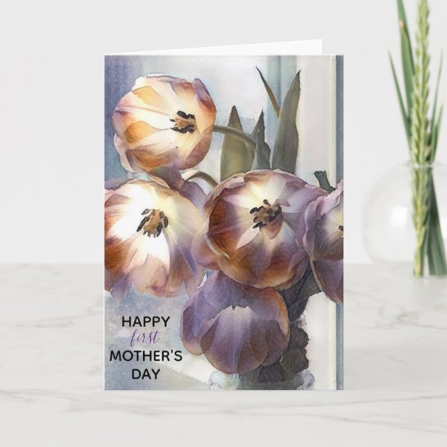 Happy First Mother Day Pink Tulips Karte (Vorderseite)