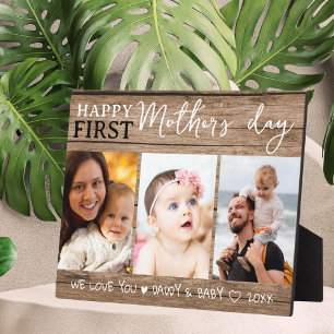 Happy First Mother's Day 3 Foto Collage Wood Fotoplatte