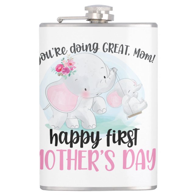Happy First Mother's Day Elephant Flachmann (Vorderseite)