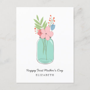 Happy First Mother's Day Mason Jar Blume Blumenkoh Feiertagspostkarte