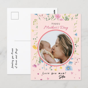 Happy First Mothers Day Niedlich Moderne Blume Fot Postkarte
