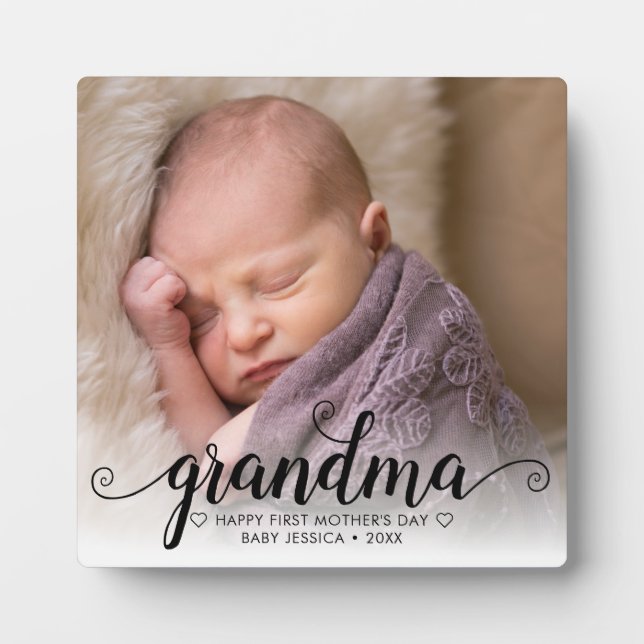 Happy First Mother's Day Oma Chic Script Foto Fotoplatte (Vorderseite)