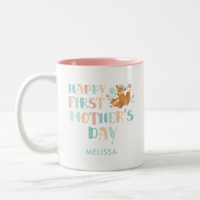 Happy First Mthers Day Boho Chic Custom Zweifarbige Tasse (Links)