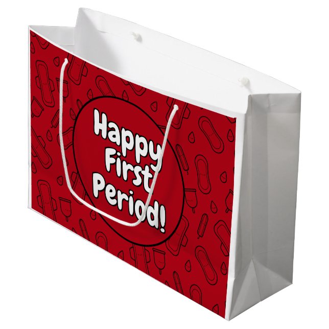 Happy First Period Party Red Tampon Pad Muster Große Geschenktüte (Vorderseite Schrägansicht)