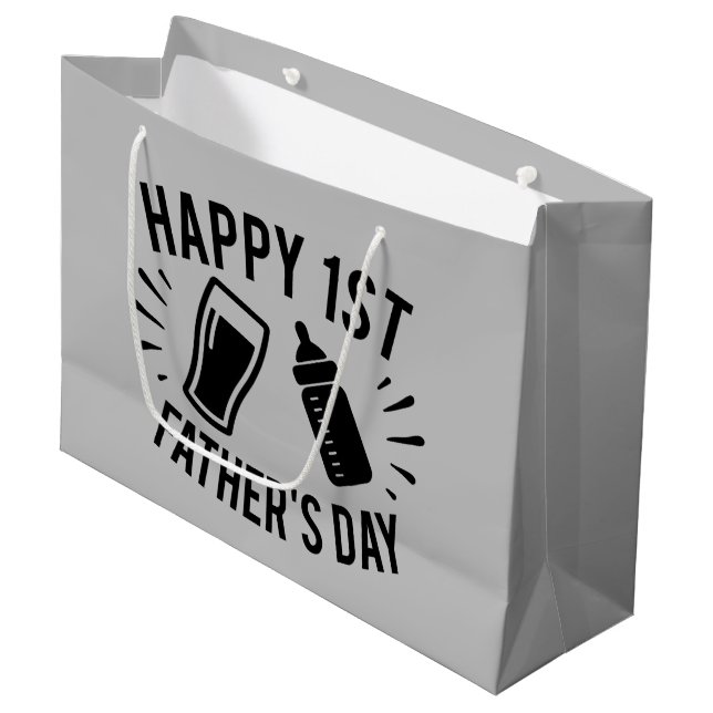 Happy First Vater;s Day Wort Kunst Große Geschenktüte (Vorderseite Schrägansicht)