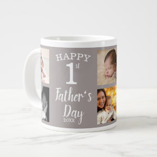 Happy First Vater's Day 8 Family Foto Collage Jumbo-Tasse