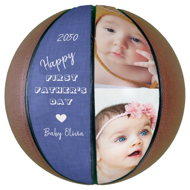 Happy First Vatertag 2 Foto Collage Blue Basketball (Vertikal)