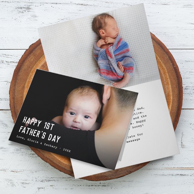 Happy First Vatertag 2 Fotos Karte (Happy First Father's Day 2 Photos Card)