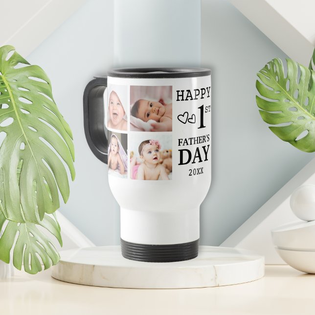 Happy First Vatertag 5 Foto Collage Reisebecher (First Fathers Day Photo Collage Travel Mug)