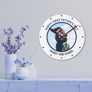 Happy First Vatertag Custom Foto & Text Runde Wanduhr