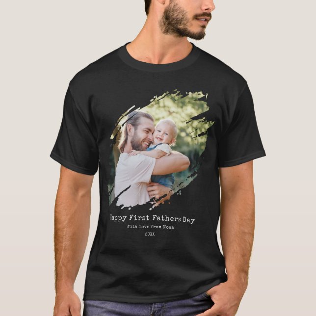 Happy First Vathers Day Personalisiertes Foto T-Shirt (Vorderseite)