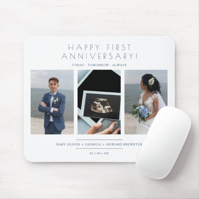 Happy First Wedding Anniversary 3 Photos Collage Mousepad (Mit Mouse)