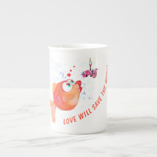 Happy Fish and Worm Funny Mug - Benutzerdefinierte Prozellantasse