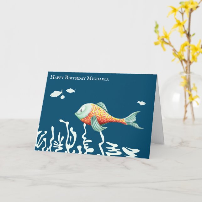 Happy Fish Niedlich Personalisiert Geburtstag Karte (Gelbe Blume)