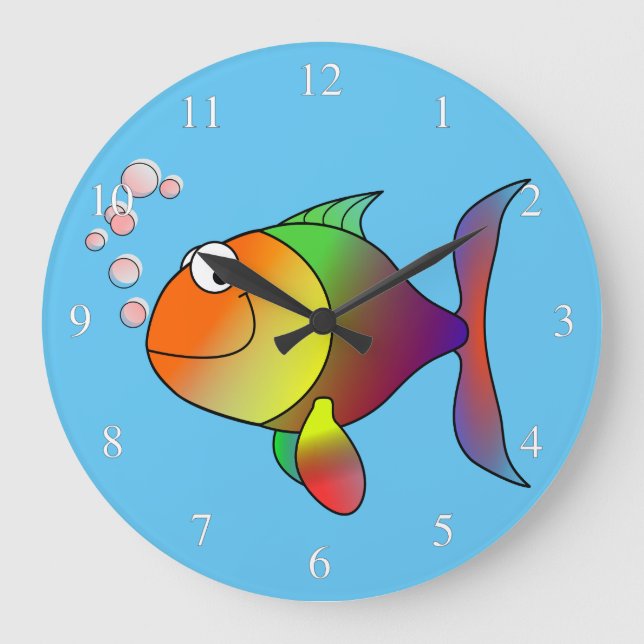 Happy Fish Small Numbers Große Wanduhr (Vorderseite)