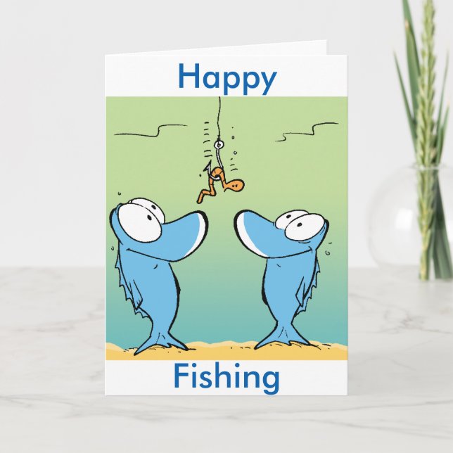 Happy Fishing Funny Cartoon Carte de voeux (Devant)