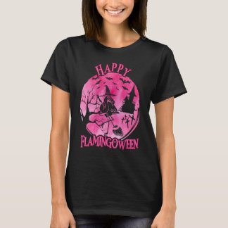 Happy Flamingoween Fall Flamingo mit Broom T-Shirt
