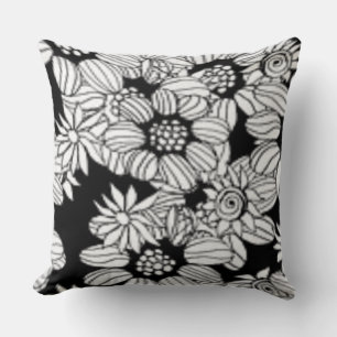 Happy Floral Black & White Trendy Print Kissen