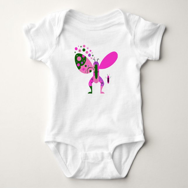Happy Flower Butterfly Illustration Baby Strampler (Vorderseite)