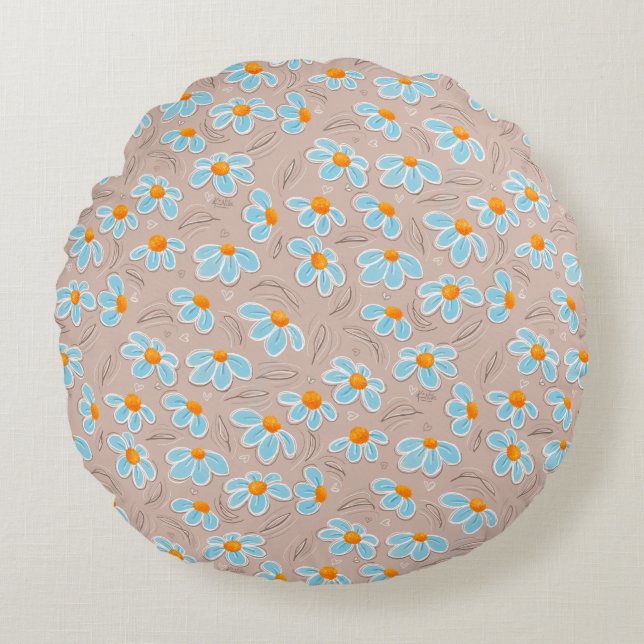 Happy Flowers Throw Pillow Rundes Kissen (Vorderseite)