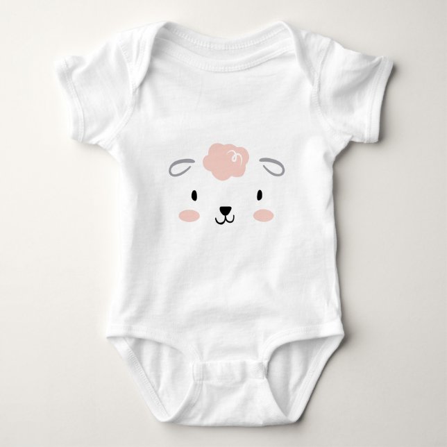 Happy Fluffy Pink Baby Sheep Face Baby Strampler (Vorderseite)