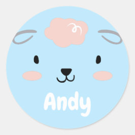 Happy Fluffy Pink Baby Sheep Face Runder Aufkleber