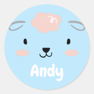 Happy Fluffy Pink Baby Sheep Face Runder Aufkleber
