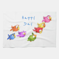 Happy Flying Birds Kitchtuch - Custom Text