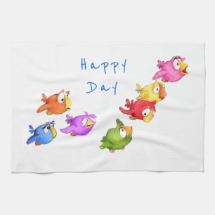 Happy Flying Birds Serviette de cuisine - Texte pe