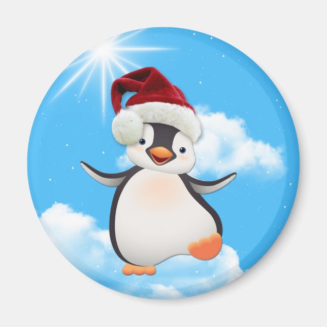 Happy Flying Penguin mit einem Weihnachtsmann Magnet (Vorne)
