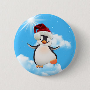Happy Flying Pinguins & Santa-hat Button